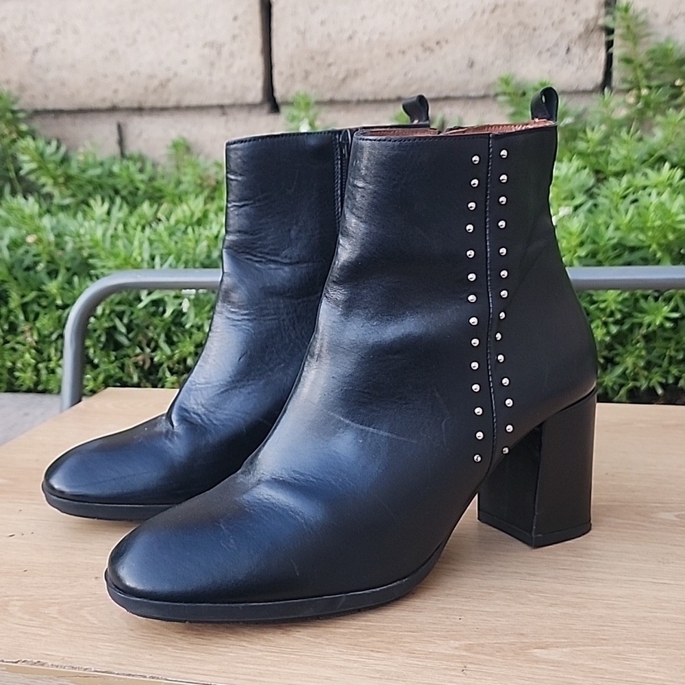 Marroqui Sanchez Black Leather Boots Side Zip Silver Rivets Size 39